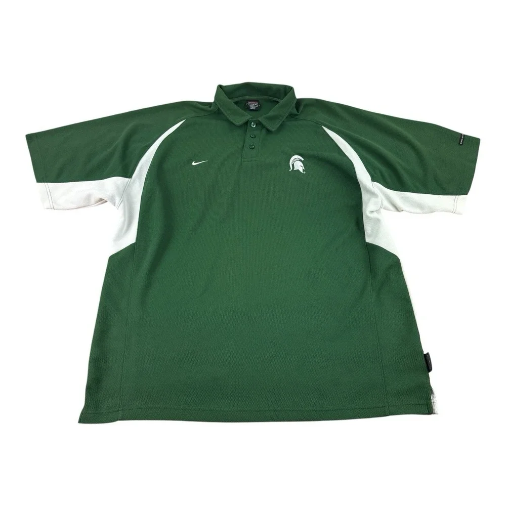 Nike Team Dri-Fit Polo 2XL Green Michigan State Spartans Vintage Y2K Short Sleev